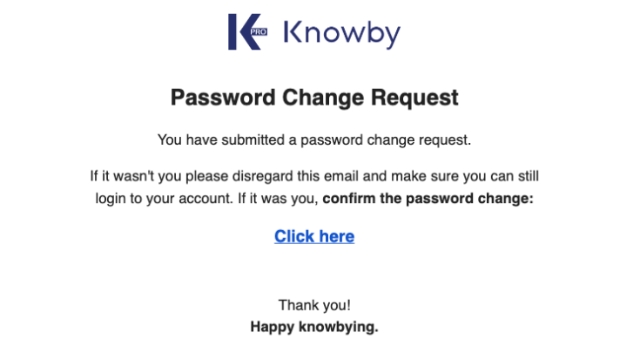 From the password reset email, click the link labelled **Click here**