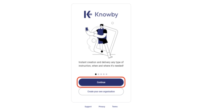 Navigate to [https://knowby.pro/login](https://knowby.pro/login), then click **Continue**