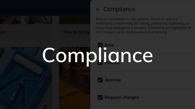 * [Using Knowby for Compliance Management - Web](https://knowby.show/ca41b2f6-411f-4df1-bbcc-a846a8a9654d)
* [Using Knowby for Compliance Management - iOS or Android](https://knowby.show/a93dd9bc-2844-41aa-8747-bb24f68d3047)