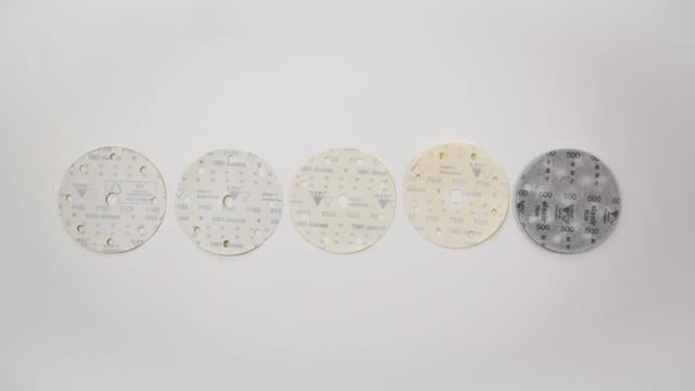 <p>Locate the following sanding disc pads for orbital rotating sander:</p>
<ul>
<li>P100</li>
<li>P180</li>
<li>P220</li>
<li>P320</li>
<li>P500 (polishing pad)</li>
</ul>
