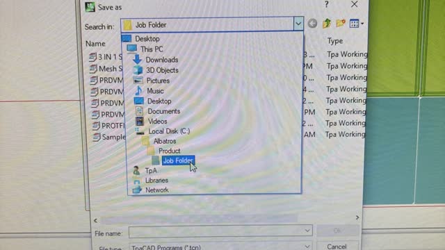 <p>Select the Job Folder file and name the program you have created and click OK</p>
