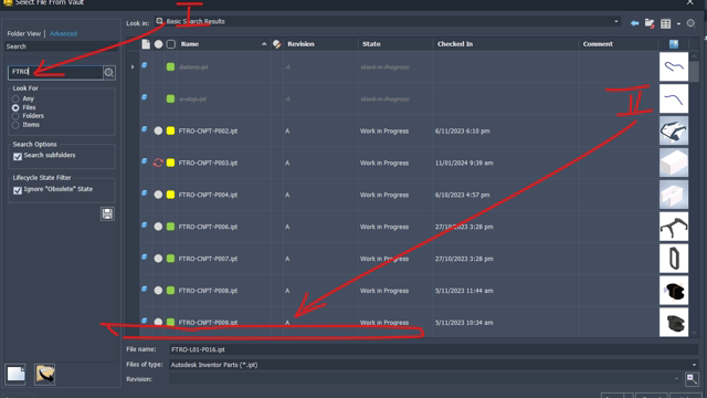 <p>Optional</p>
<p>Search is super fast (even searching the entire clients folder is about 1 sec). If you find that it doesn't show you any files, check that there isn't a filter applied at the bottom (arrow II)</p>
