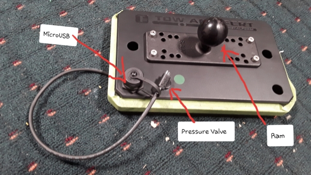 <p>Assemble each component of the MICRO USB and ensure it is securely tightened. Attach the RAM mount using four M5 x 10 socket cap screws (SS), and then install the pressure relief valve.</p>