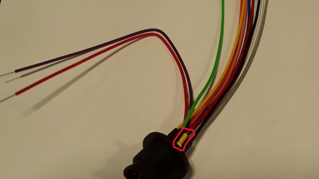<p>Get one internal connector cable and select these colours: Red (use the red label with yellow plastic), Black, Brown, Blue, White, Green, Pink, Orange, Yellow, and Grey. For Purple and Red, bend and secure with tape. If it needed, adjust the length to 14 cm (included the Body)</p>
