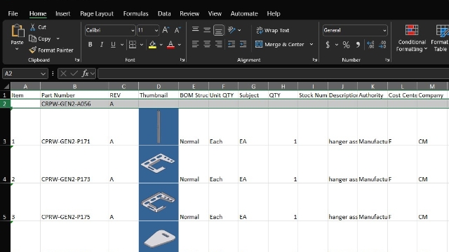 <p>Open the xls spreadsheet from the desktop. Then manually add the top level assembly name to the list. In this case this is called "CRPW-GEN2-A056". You will need to insert a new line for this.</p>