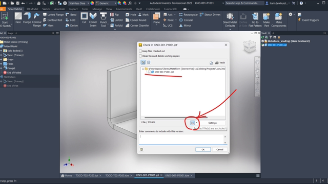 <p>Alternate option:</p>
<p>You can check it in from the part, but you must click this button. This check for related parts, and will find and add the drawing to your check in list.</p>