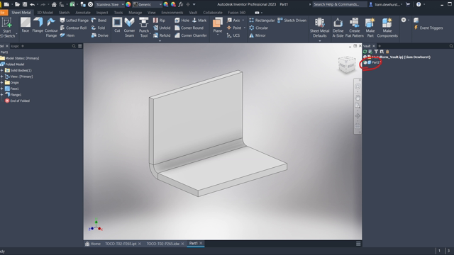 <p>New part</p>
<p>It will show with a green plus when you create a new file, meaning this isn't checked into vault yet. So no one else can see this file - it's only on your local.</p>