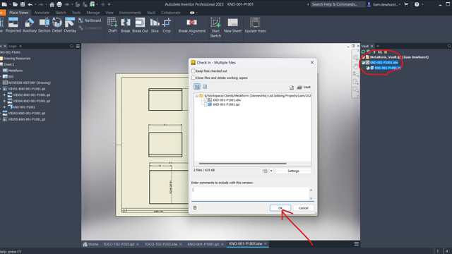 <p>Check in</p>
<p>IMPORTANT: select both the drawing and the part, and select check in to complete this process. It doesn't automatically select both.</p>