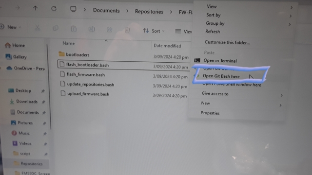 <p>Next, hold down the Shift key and right-click (<strong>in open space on the folder window</strong>). New window will appear, Select "Open Git Bash Here."</p>