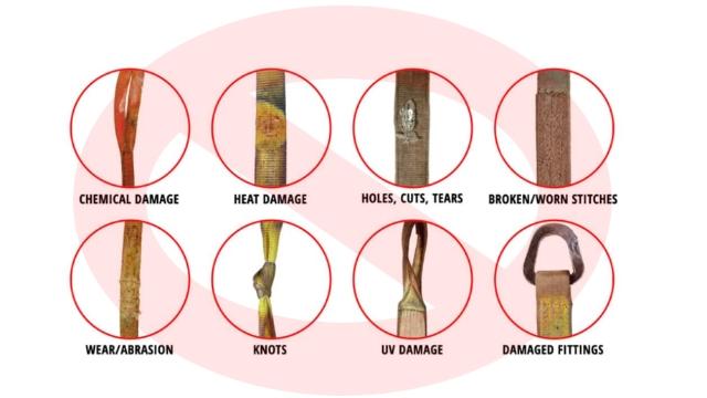 <p><strong>DO NOT USE</strong> load restraint webbing that has any signs of damage.</p>