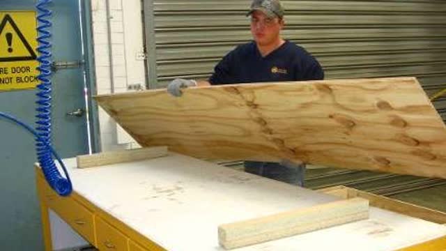 <p>Place legs under the bottom of the box. & secure the legs using the nail gun.</p>