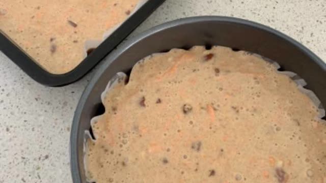 <p>Bake in a greased and floured/lined tin 9 x 13 inch or 2 round cake tins at 160c for 50 to 60 minutes.</p>