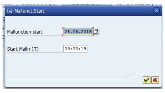 <p>Enter the actual start date and time of the Breakdown and click on the green check.</p>
<p>This will bring you back to the main screen.</p>