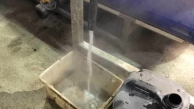 <p>Fill the bucket up to half full with hot water</p>