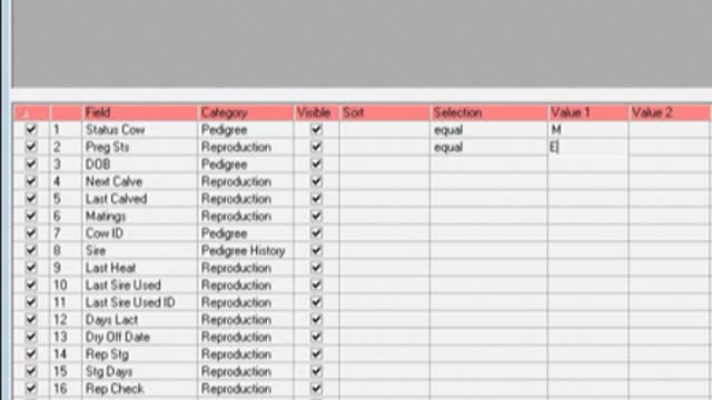<p>This page comes up. You can see here that I’m looking at cows that are ‘M’ - milkers and ‘E’ - empty</p>