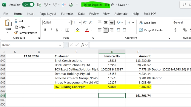 <p>Spreadsheet link - https://wfarch.sharepoint.com/:x:/s/OperationsTeam/ETljtlKnlEVYl0axQ6jF26QBssY0vj3YFfc0X-wp6jXZsQ?e=8Z2229
*If customer forgot to send remittance/put BOQ/SO/INV # on the payment search the Company in SF https://sculptform.lightning.force.com/lightning/page/home</p>