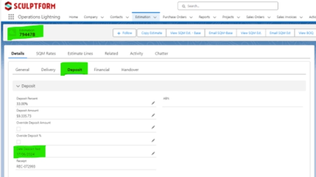<p>It is the responsibility of the Estimation/Sales team to apply the payment when they convert the BOQ to SO in Salesforce. Accounts need to put the payment date on BOQ.</p>