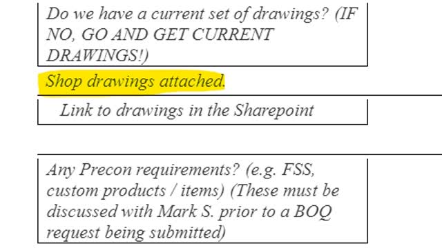 <p>Download the drawings from the BOQ request or locate them in the Project Information folder as directed on the BOQ request. They can be saved into your downloads while you work on the mark-ups.</p>
