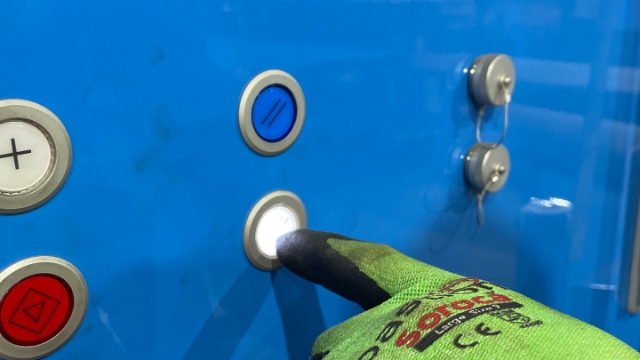 <p>Press the white reset button.</p>
