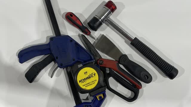 <p>Tools Required: drop down saw, scissors, flat head screwdriver, clamp, and a tape measure.</p>
