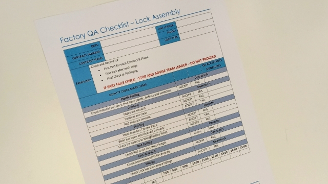 <p>QA Sheet. You will find a QA sheet at the machine, if there is no QA sheet there see the team leader or production. A QA sheet will need to be completed at the start, through out and at the end of the day.</p>