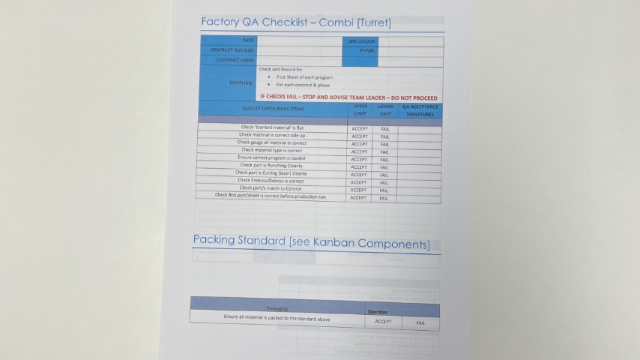 <p>QA Sheet. You will find a QA sheet at the machine, if there is no QA sheet there see the team leader or production. A QA sheet will need to be completed at the start, through out and at the end of the day.</p>
