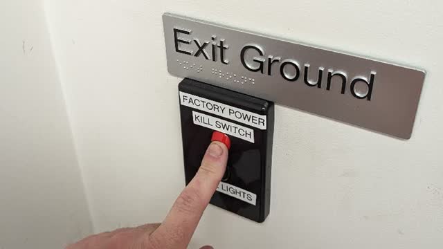 <p>Switch off the factory power kill switch at the front door of the factory building</p>
